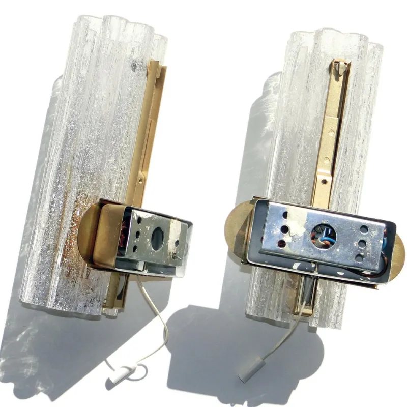 Pamono Mid-Century Hand-Blown Glass and Brass Wall Sconces from Doria Leuchten, Germany, 1970s, Set of 2> Wall Lights & Sconces