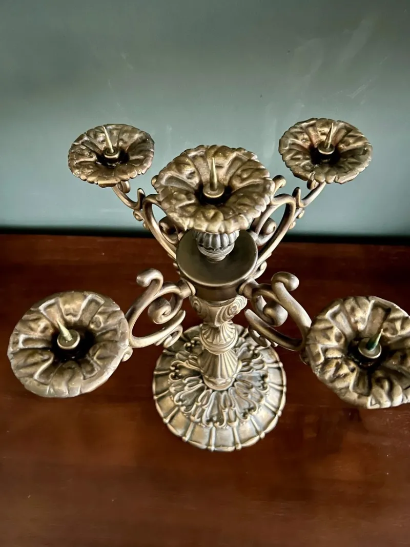 Pamono Mid-Century Historicist Style 5-Armed Candelabra in Bronze / Brass, 1960s-1970s> Candleholders