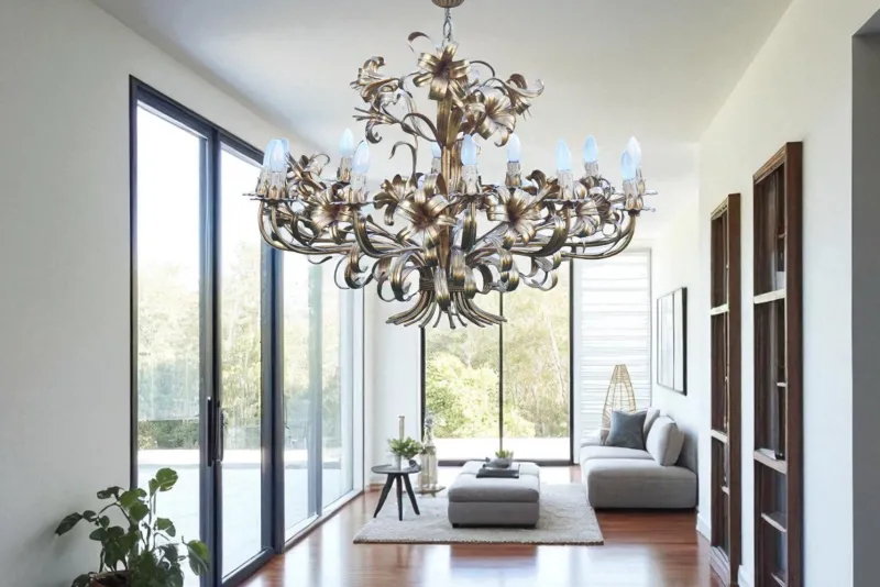 Hot Pamono Mid-Century Hollywood Regency Gilt Floral Lily 12-Light Chandelier attributed to Hans Kögl, Italy, 1970s