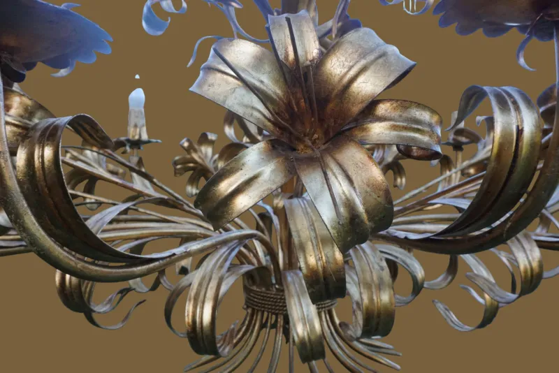Hot Pamono Mid-Century Hollywood Regency Gilt Floral Lily 12-Light Chandelier attributed to Hans Kögl, Italy, 1970s