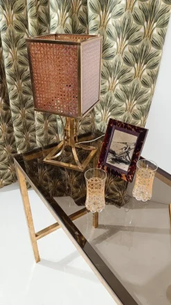 Pamono Mid-Century Hollywood Regency Brass and Cane Webbing Table Lamp, 1970s> Table Lamps