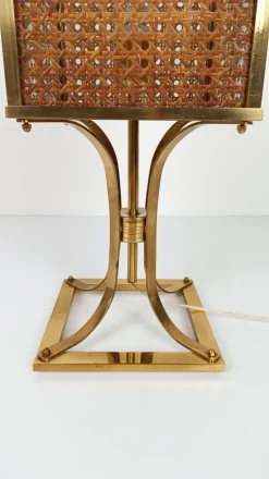 Pamono Mid-Century Hollywood Regency Brass and Cane Webbing Table Lamp, 1970s><noscript><img width=