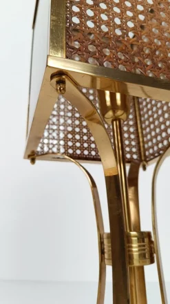 Pamono Mid-Century Hollywood Regency Brass and Cane Webbing Table Lamp, 1970s><noscript><img width=
