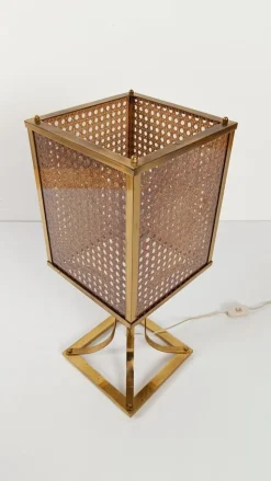 Pamono Mid-Century Hollywood Regency Brass and Cane Webbing Table Lamp, 1970s><noscript><img width=