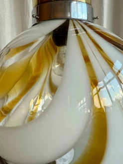 Best Pamono Mid-Century Italian Amber and White Swirl Murano Glass Globe Pendant, 1960s