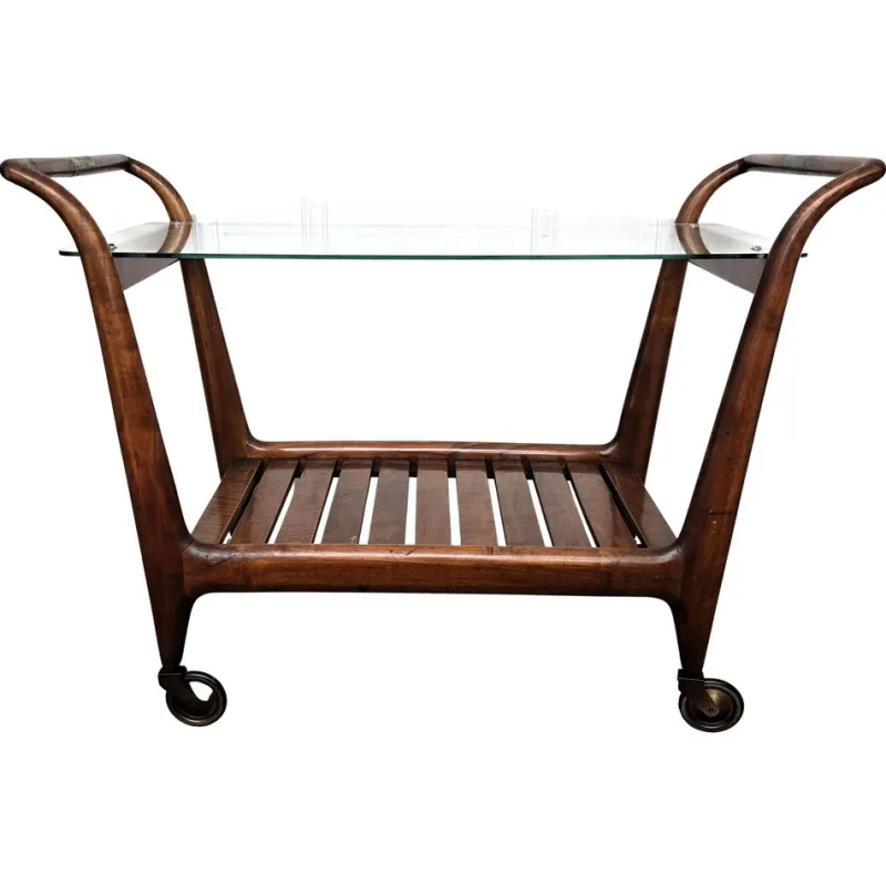 Clearance Pamono Mid-Century Italian Art Deco Style Wood and Brass Dry Bar Cart by Paolo Buffa, 1950s