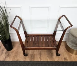 Clearance Pamono Mid-Century Italian Art Deco Style Wood and Brass Dry Bar Cart by Paolo Buffa, 1950s
