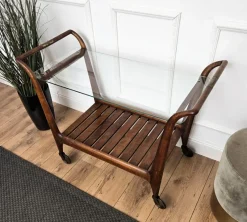 Clearance Pamono Mid-Century Italian Art Deco Style Wood and Brass Dry Bar Cart by Paolo Buffa, 1950s