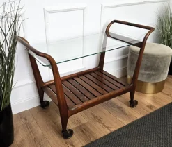 Clearance Pamono Mid-Century Italian Art Deco Style Wood and Brass Dry Bar Cart by Paolo Buffa, 1950s