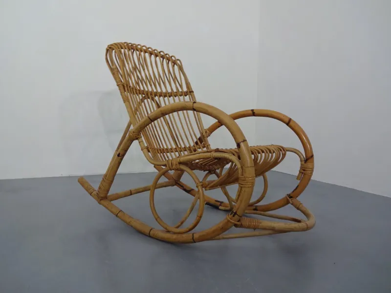 Clearance Pamono Mid-Century Italian Bamboo Rocking Chair, 1950s