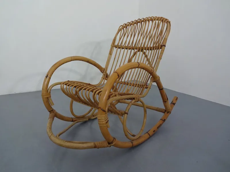Clearance Pamono Mid-Century Italian Bamboo Rocking Chair, 1950s