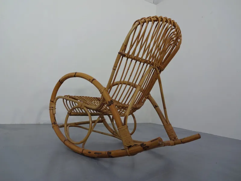 Clearance Pamono Mid-Century Italian Bamboo Rocking Chair, 1950s