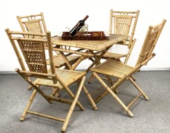 Pamono Mid-Century Italian Bamboo and Rattan Foldable Table and Four Chairs, 1960s, Set of 5