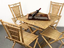 Pamono Mid-Century Italian Bamboo and Rattan Foldable Table and Four Chairs, 1960s, Set of 5