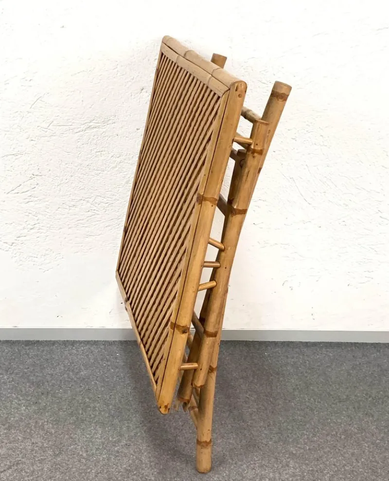 Pamono Mid-Century Italian Bamboo and Rattan Foldable Table and Four Chairs, 1960s, Set of 5