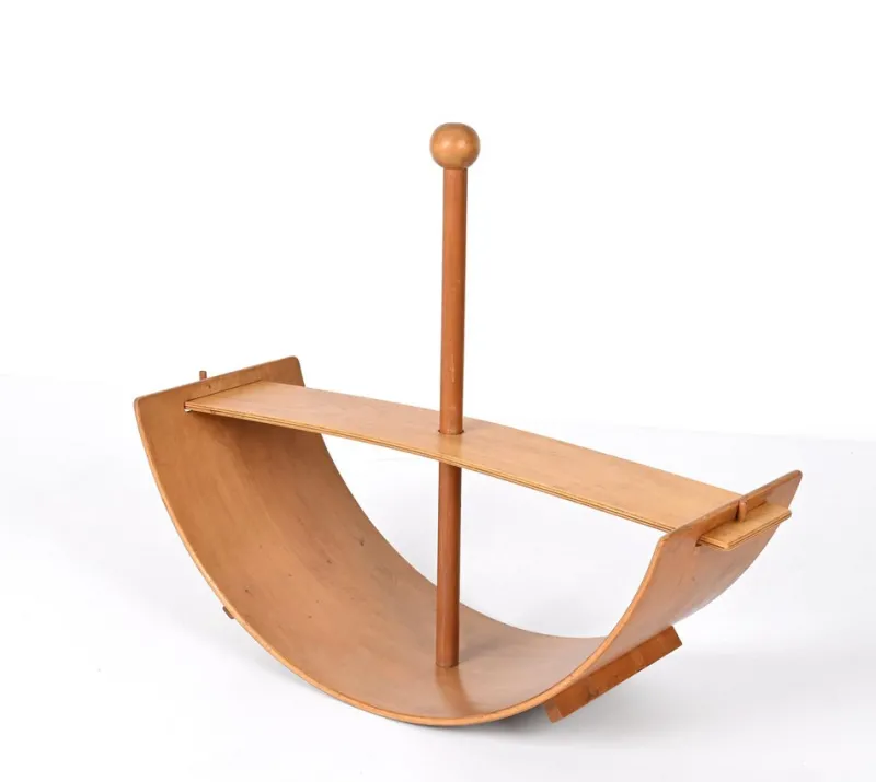 Pamono Mid-Century Italian Beech Plywood Wood Children Rocking Toy Chair, 1970s> Children's Chairs