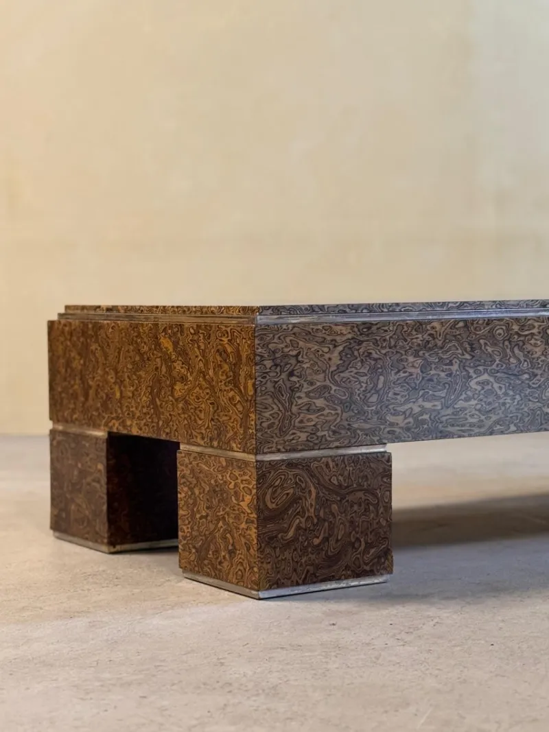 Pamono Mid-Century Italian Brass and Veneer Coffee Table, 1970s> Coffee & Side Tables
