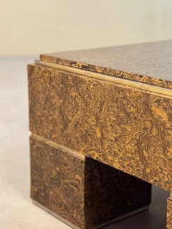 Pamono Mid-Century Italian Brass and Veneer Coffee Table, 1970s><noscript><img width=