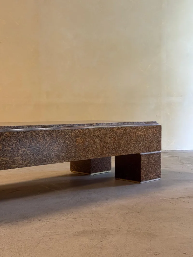 Pamono Mid-Century Italian Brass and Veneer Coffee Table, 1970s> Coffee & Side Tables