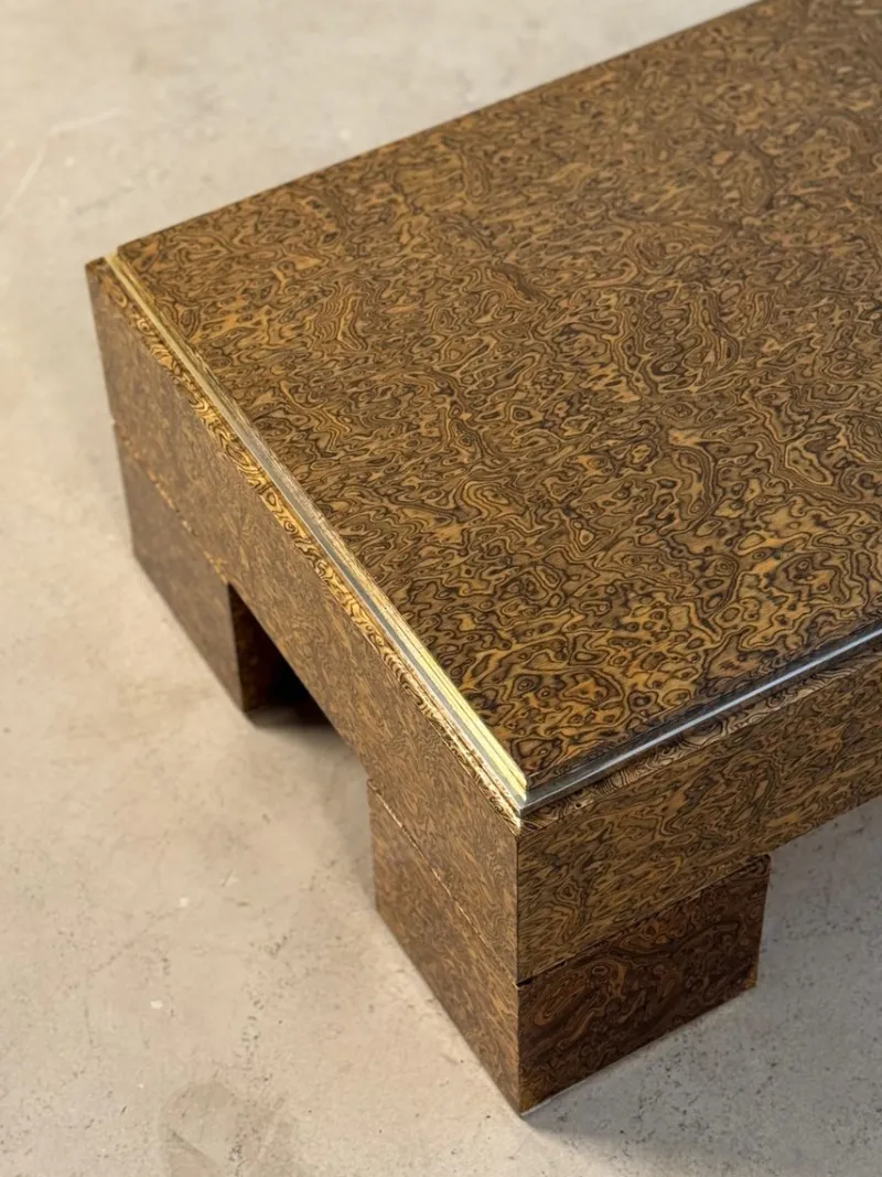 Pamono Mid-Century Italian Brass and Veneer Coffee Table, 1970s> Coffee & Side Tables