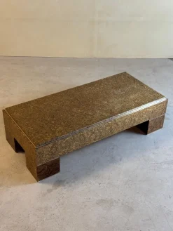 Pamono Mid-Century Italian Brass and Veneer Coffee Table, 1970s><noscript><img width=