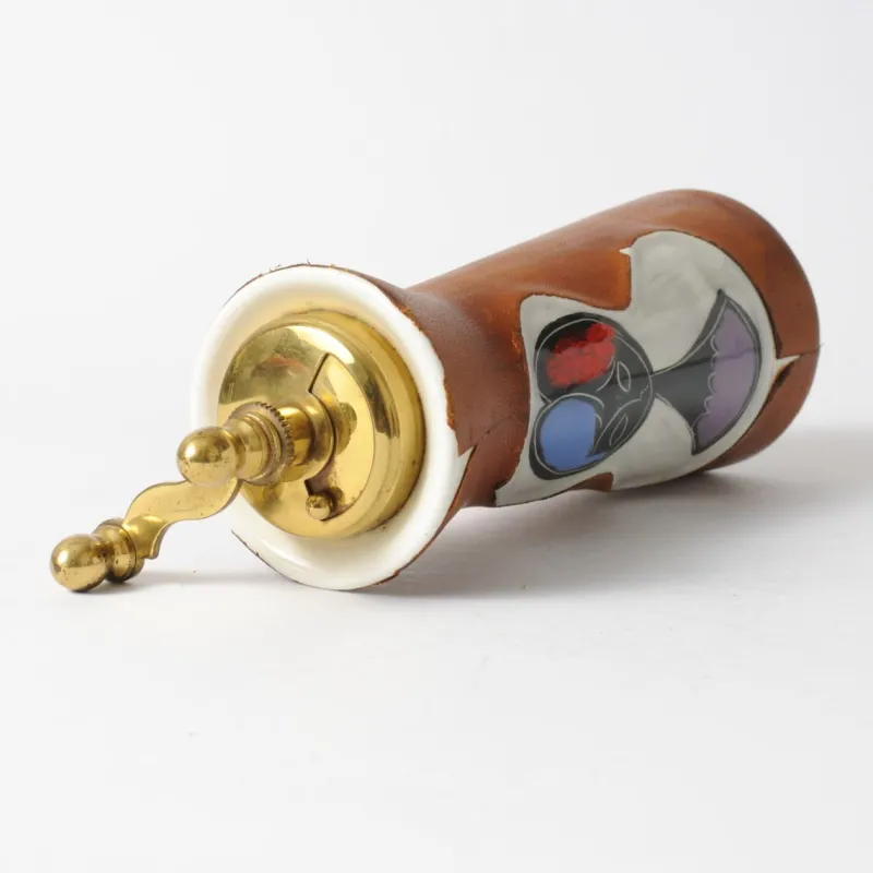New Pamono Mid-Century Italian Cermamic and Leather Pepper Mill from Chiarugi