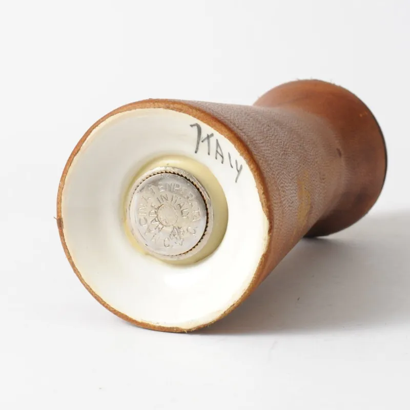 New Pamono Mid-Century Italian Cermamic and Leather Pepper Mill from Chiarugi