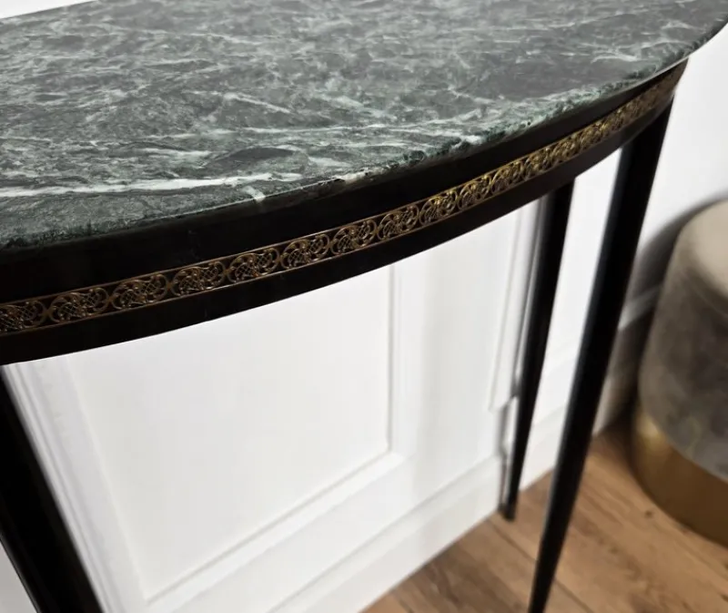 Pamono Mid-Century Italian Demi Lune Console Table with Green Marble Top, 1950s> Console Tables