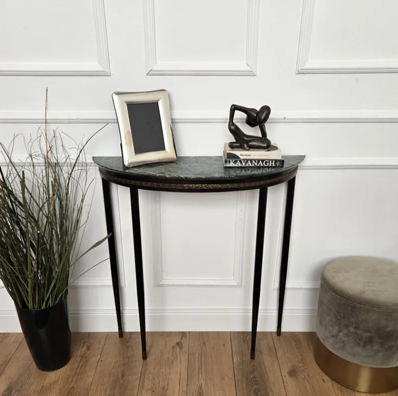 Pamono Mid-Century Italian Demi Lune Console Table with Green Marble Top, 1950s> Console Tables