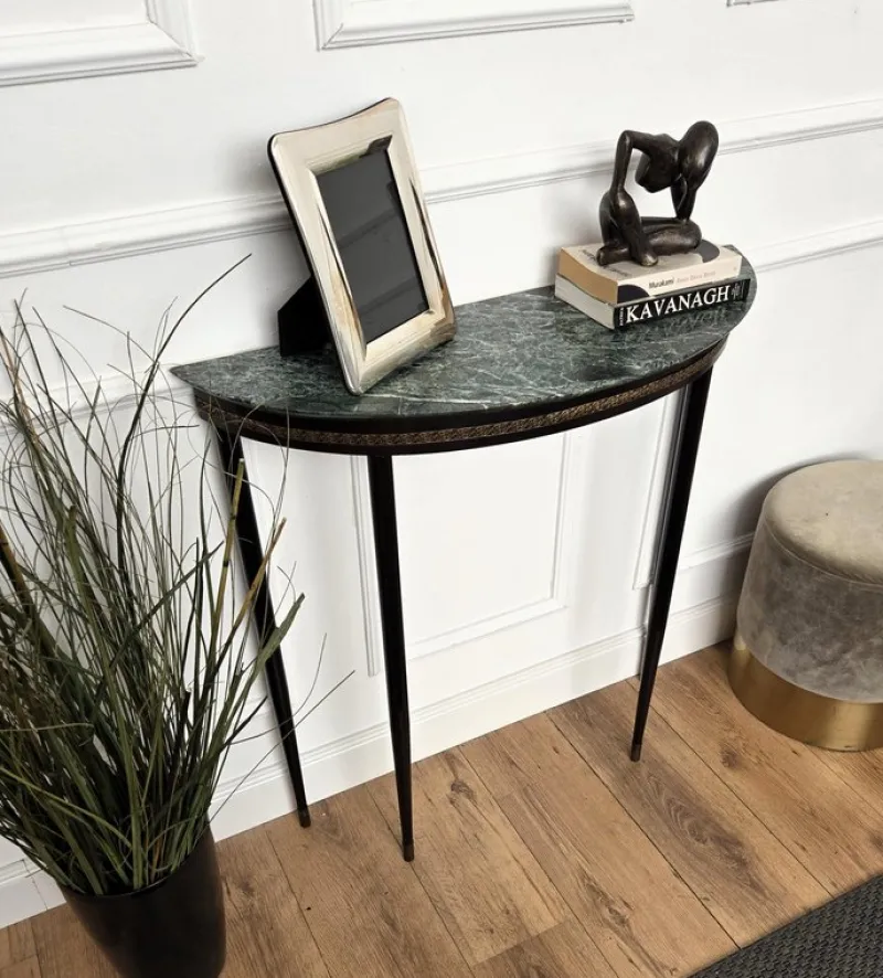 Pamono Mid-Century Italian Demi Lune Console Table with Green Marble Top, 1950s> Console Tables