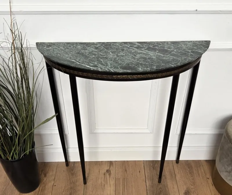 Pamono Mid-Century Italian Demi Lune Console Table with Green Marble Top, 1950s> Console Tables