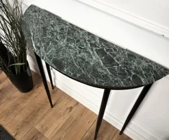 Pamono Mid-Century Italian Demi Lune Console Table with Green Marble Top, 1950s><noscript><img width=