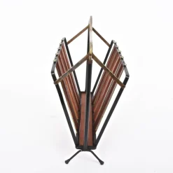 Outlet Pamono Mid-Century Italian Enameled Metal, Wood and Brass Magazine Rack, 1950s