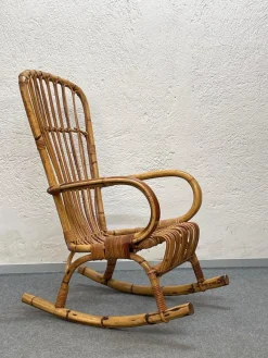Pamono Mid-Century Italian French Riviera Rattan & Bamboo Rocking Chair, 1960s> Rocking Chairs