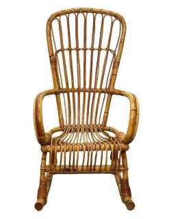 Pamono Mid-Century Italian French Riviera Rattan & Bamboo Rocking Chair, 1960s><noscript><img width=