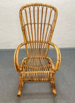 Pamono Mid-Century Italian French Riviera Rattan & Bamboo Rocking Chair, 1960s><noscript><img width=