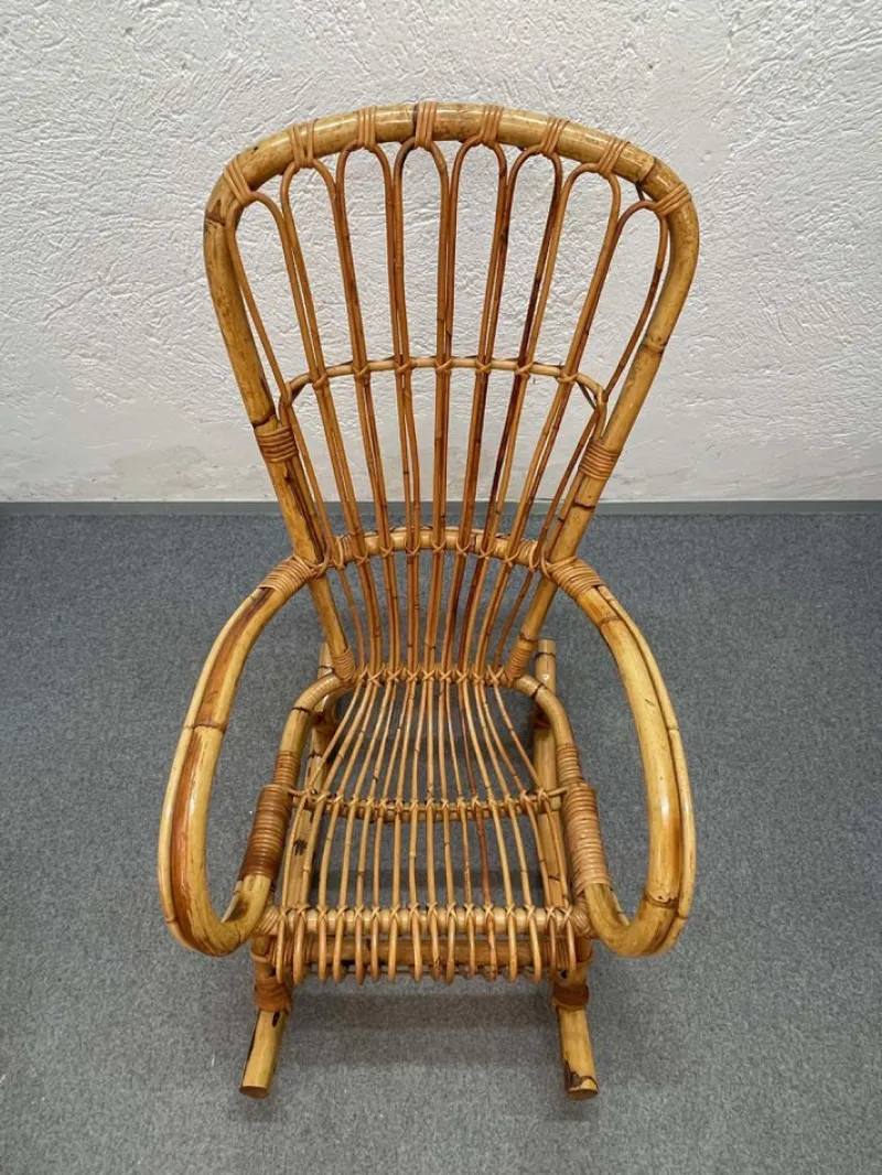 Pamono Mid-Century Italian French Riviera Rattan & Bamboo Rocking Chair, 1960s> Rocking Chairs
