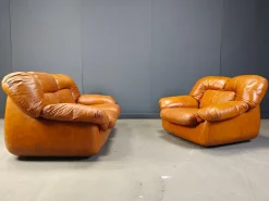 Outlet Pamono Mid-Century Italian Leather Sofa Set by Ercole Biella for Grappeggia, 1970s, Set of 2