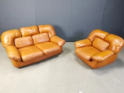 Outlet Pamono Mid-Century Italian Leather Sofa Set by Ercole Biella for Grappeggia, 1970s, Set of 2