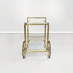 Pamono Mid-Century Italian Modern Bar Cart in Brass & Glass, 1950s><noscript><img width=