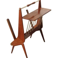 Pamono Mid-Century Italian Modern Geometric Wood & Brass Magazine Rack, 1950s> Magazine Racks
