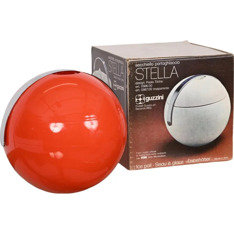 Clearance Pamono Mid-Century Italian Orange Plastic Ball-Shaped Ice Bucket from Guzzini, 1970s