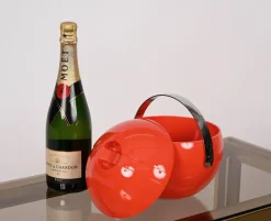 Clearance Pamono Mid-Century Italian Orange Plastic Ball-Shaped Ice Bucket from Guzzini, 1970s
