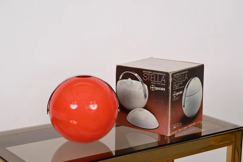 Clearance Pamono Mid-Century Italian Orange Plastic Ball-Shaped Ice Bucket from Guzzini, 1970s