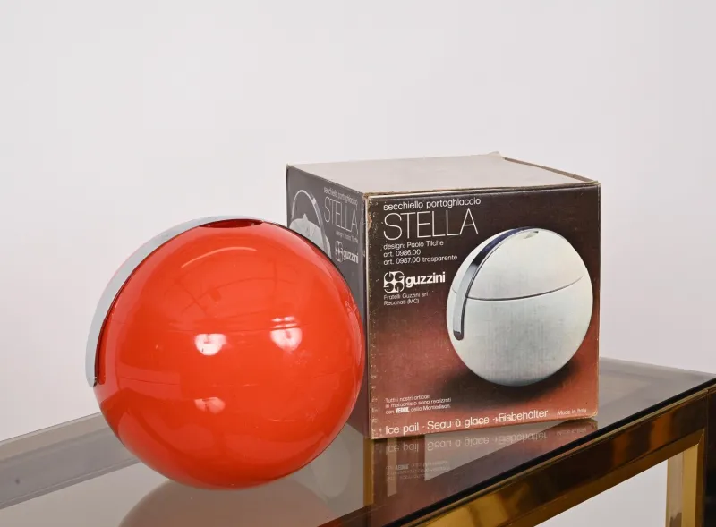 Clearance Pamono Mid-Century Italian Orange Plastic Ball-Shaped Ice Bucket from Guzzini, 1970s