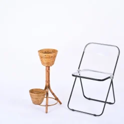 Best Pamono Mid-Century Italian Rattan and Bamboo Flower Stand Plant Holder, 1960s