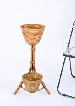 Best Pamono Mid-Century Italian Rattan and Bamboo Flower Stand Plant Holder, 1960s