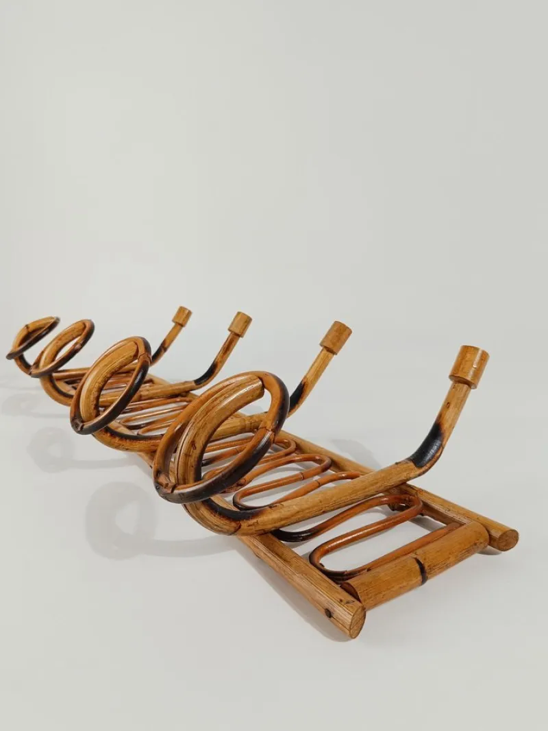 Pamono Mid-Century Italian Riviera Rattan and Bamboo Wall Coat Rack / Wall Hanger, 1960s> Racks, Hooks & Valets