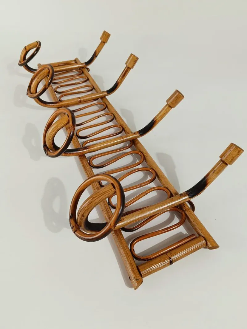 Pamono Mid-Century Italian Riviera Rattan and Bamboo Wall Coat Rack / Wall Hanger, 1960s> Racks, Hooks & Valets