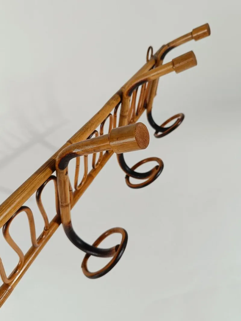 Pamono Mid-Century Italian Riviera Rattan and Bamboo Wall Coat Rack / Wall Hanger, 1960s> Racks, Hooks & Valets